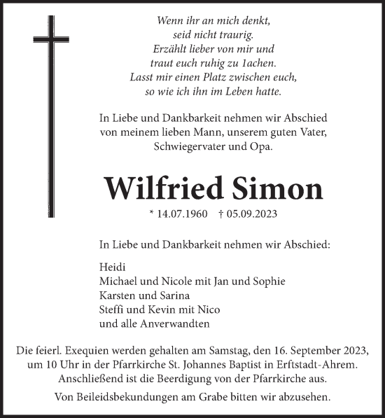 Anzeige von Wilfried Simon von  Werbepost 