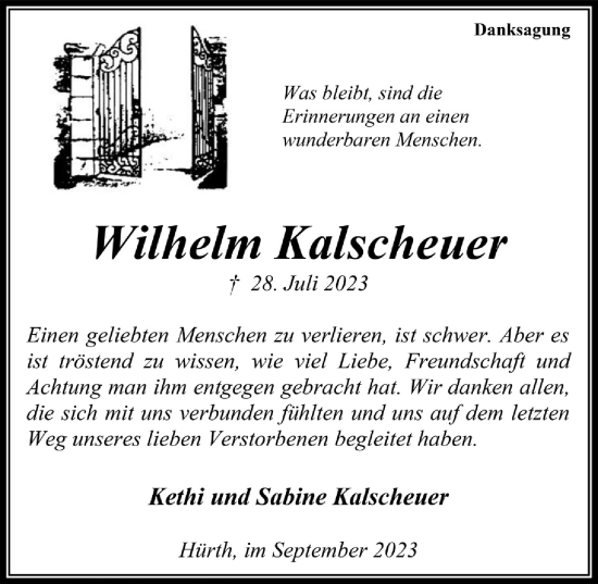 Anzeige von Wilhelm Kalscheuer von  Wochenende 