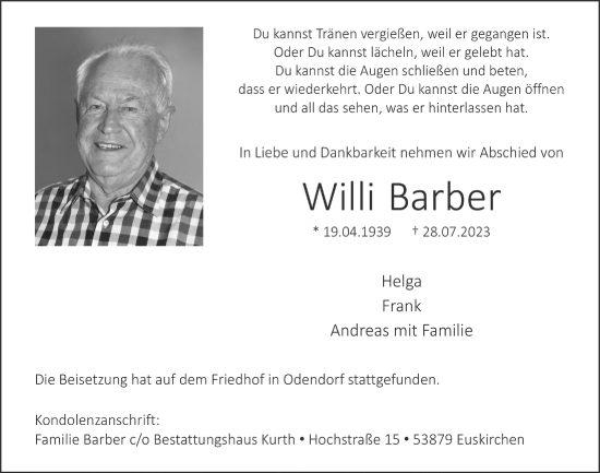 Anzeige von Willi Barber von  Schaufenster/Blickpunkt 