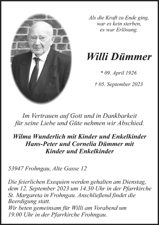 Anzeige von Willi Dümmer von  Blickpunkt Euskirchen 