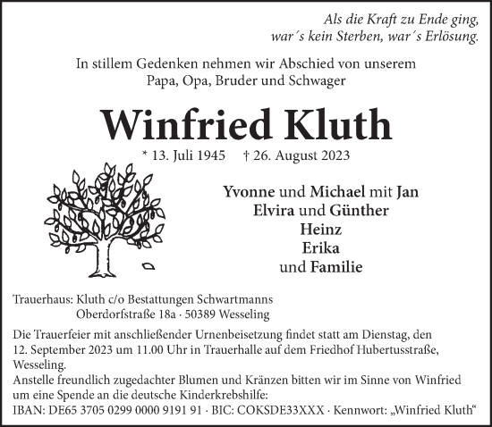 Anzeige von Winfried Kluth von  Schlossbote/Werbekurier 