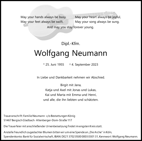 Anzeige von Wolfgang Neumann von Kölner Stadt-Anzeiger / Kölnische Rundschau / Express