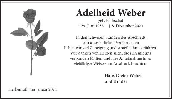 Anzeige von Adelheid Weber von  Bergisches Handelsblatt 