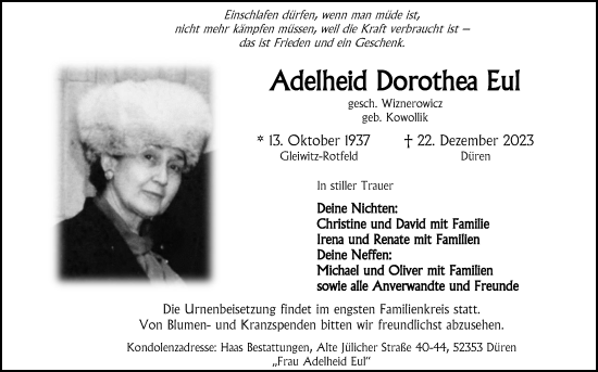 Anzeige von Adelheid Dorothea Eul von Kölner Stadt-Anzeiger / Kölnische Rundschau / Express