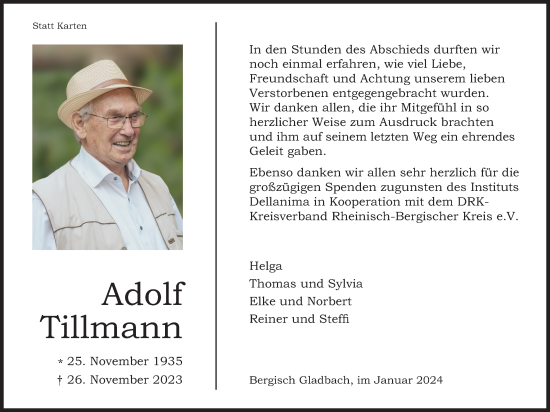 Anzeige von Adolf Tillmann von Kölner Stadt-Anzeiger / Kölnische Rundschau / Express