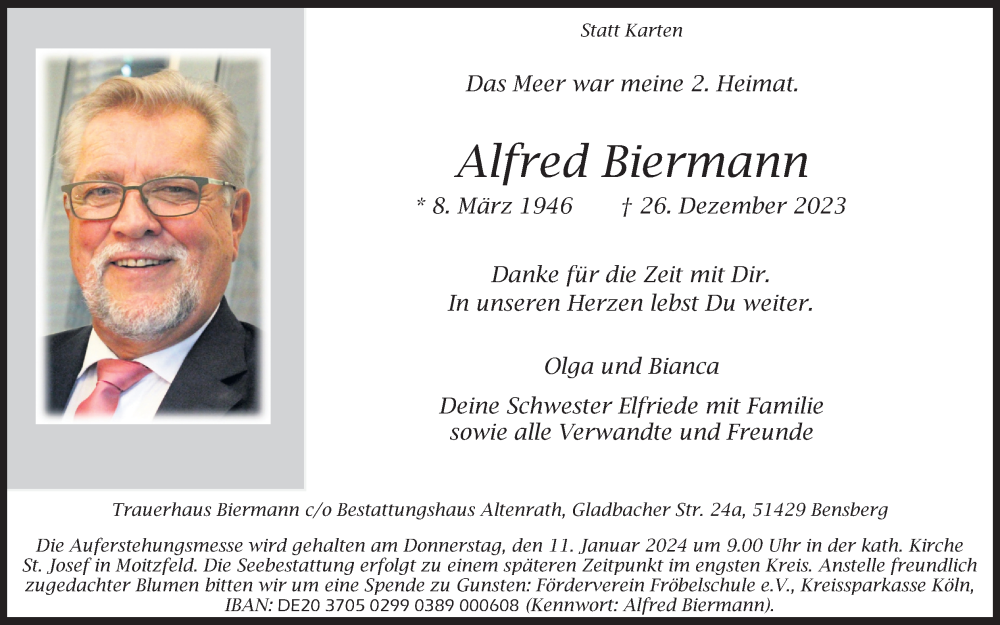  Traueranzeige für Alfred Biermann vom 06.01.2024 aus Kölner Stadt-Anzeiger / Kölnische Rundschau / Express