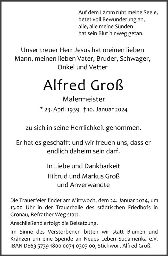 Anzeige von Alfred Groß von  Bergisches Handelsblatt 