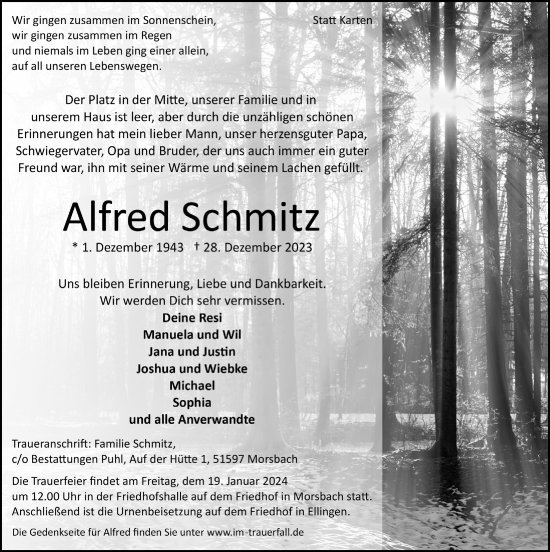 Anzeige von Alfred Schmitz von  Lokalanzeiger 
