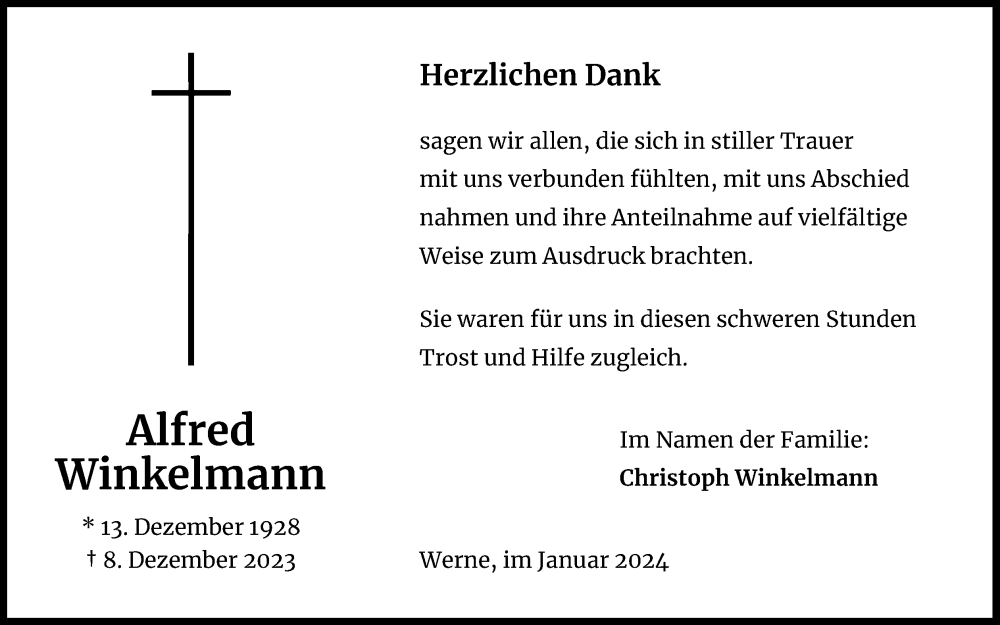  Traueranzeige für Alfred Winkelmann vom 27.01.2024 aus Kölner Stadt-Anzeiger / Kölnische Rundschau / Express