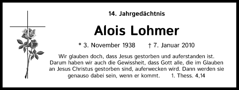  Traueranzeige für Alois Lohmer vom 18.07.2023 aus Kölner Stadt-Anzeiger / Kölnische Rundschau / Express