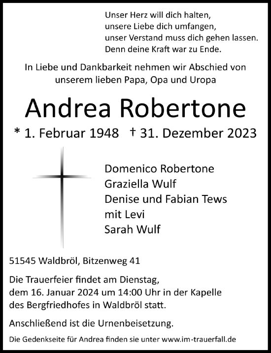 Anzeige von Andrea Robertone von  Lokalanzeiger 