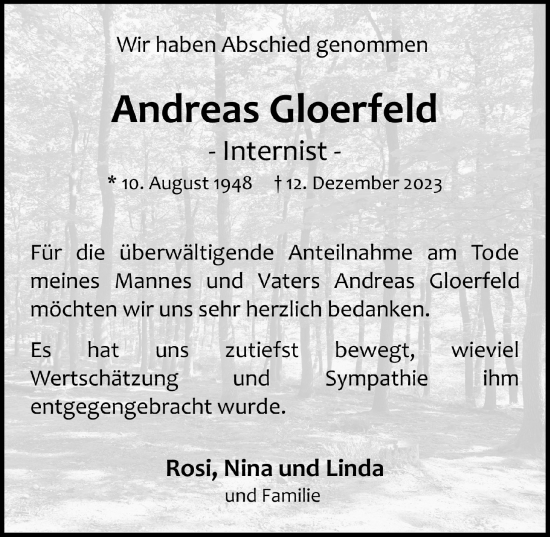 Traueranzeigen von Andreas Gloerfeld WirTrauern