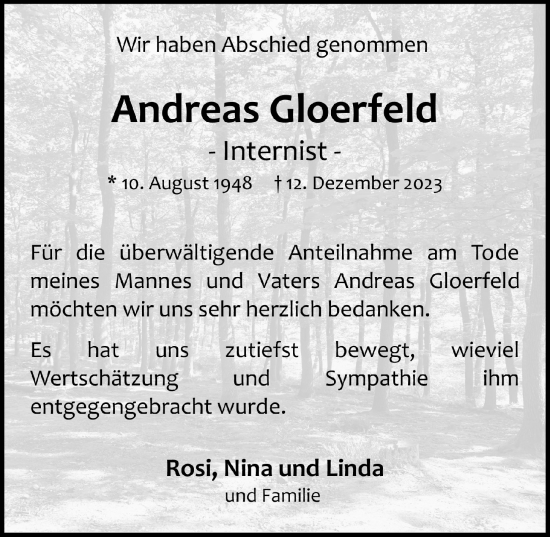 Anzeige von Andreas Gloerfeld von  Wochenende  Werbepost 