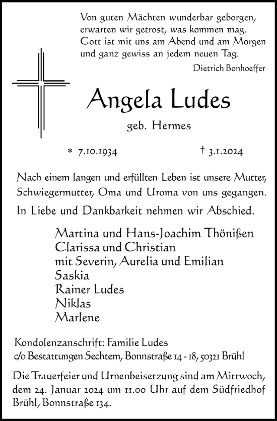 Anzeige von Angela Ludes von  Schlossbote/Werbekurier 