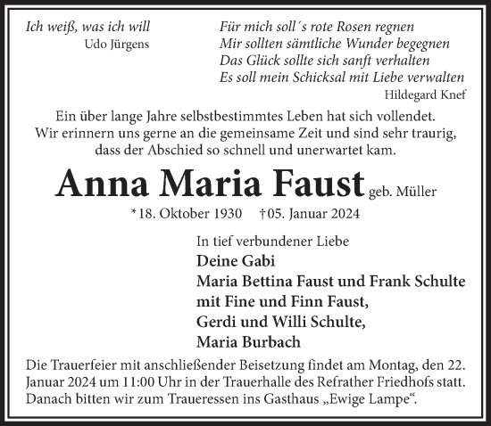 Anzeige von Anna Maria Faust von  Bergisches Handelsblatt 