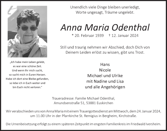 Anzeige von Anna Maria Odenthal von  Werbepost 