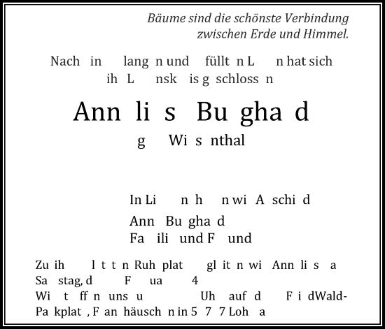 Anzeige von Anneliese Burghard von Kölner Stadt-Anzeiger / Kölnische Rundschau / Express