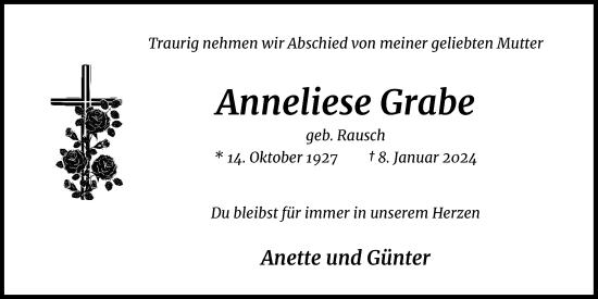 Anzeige von Anneliese Grabe von Kölner Stadt-Anzeiger / Kölnische Rundschau / Express