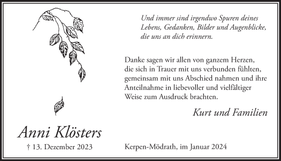Anzeige von Anni Klösters von  Werbepost 