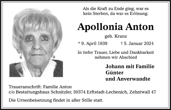 Anzeige von Apollonia Anton von  Werbepost 