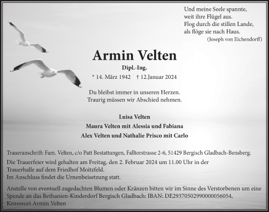 Anzeige von Armin Velten von  Bergisches Handelsblatt 