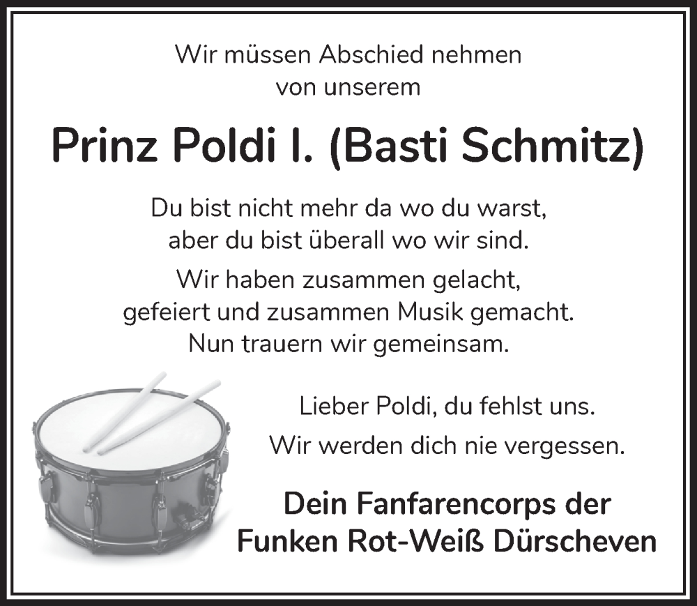 Traueranzeige für Basti Schmitz vom 20.01.2024 aus  Blickpunkt Euskirchen 
