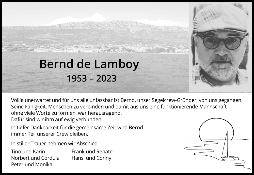  Traueranzeige für Bernd de Lamboy vom 06.01.2024 aus Kölner Stadt-Anzeiger / Kölnische Rundschau / Express