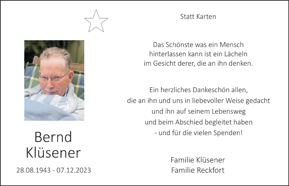  Traueranzeige für Bernd Küsener vom 20.01.2024 aus  Blickpunkt Euskirchen 
