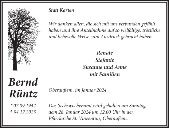 Anzeige von Bernd Rüntz von  Werbepost 