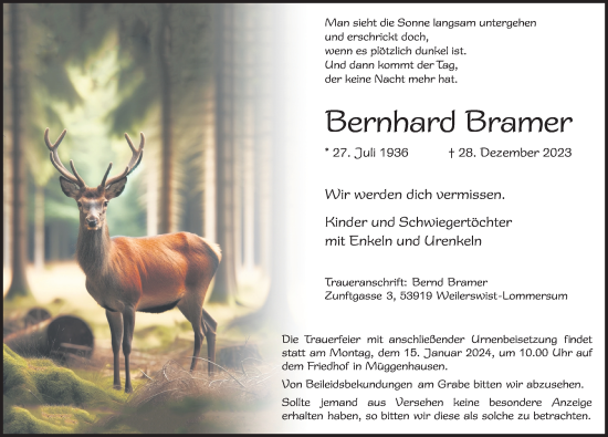 Anzeige von Bernhard Bramer von Kölner Stadt-Anzeiger / Kölnische Rundschau / Express