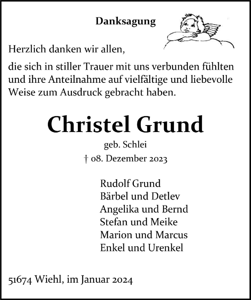  Traueranzeige für Christel Grund vom 26.01.2024 aus  Anzeigen Echo 