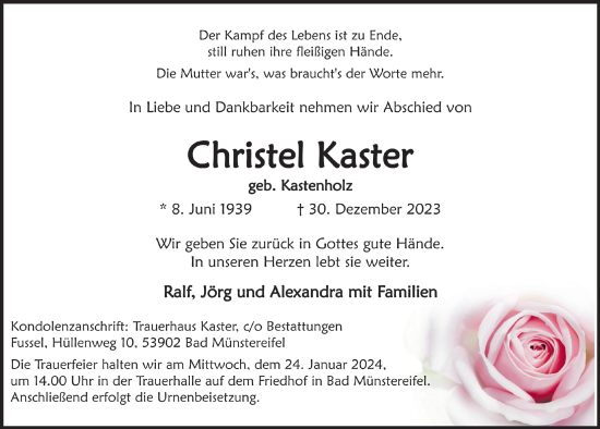 Anzeige von Christel Kaster von  Blickpunkt Euskirchen 