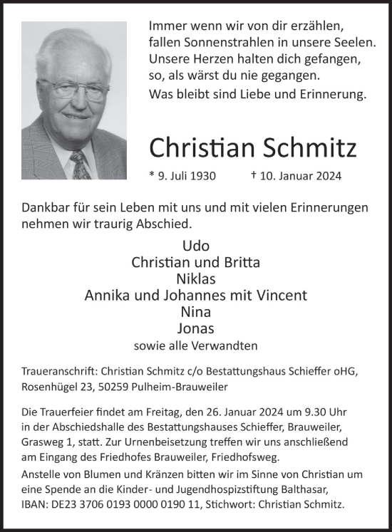 Anzeige von Christian Schmitz von  Wochenende 