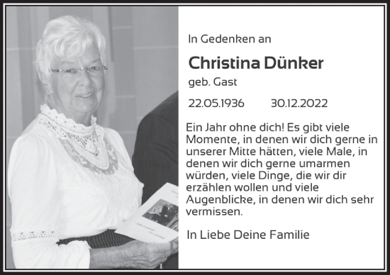 Anzeige von Christina Dünker von  Blickpunkt Euskirchen 
