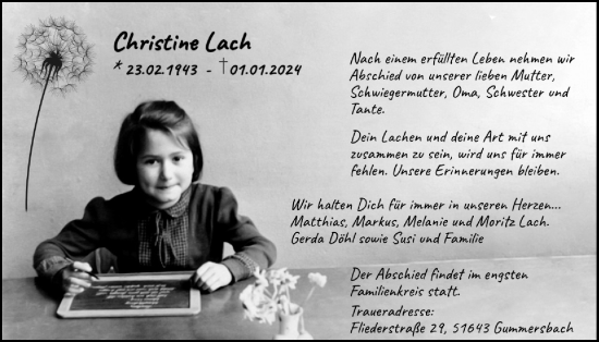 Anzeige von Christine Lach von Kölner Stadt-Anzeiger / Kölnische Rundschau / Express