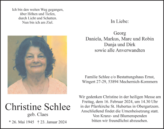Anzeige von Christine Schlee von  Blickpunkt Euskirchen 