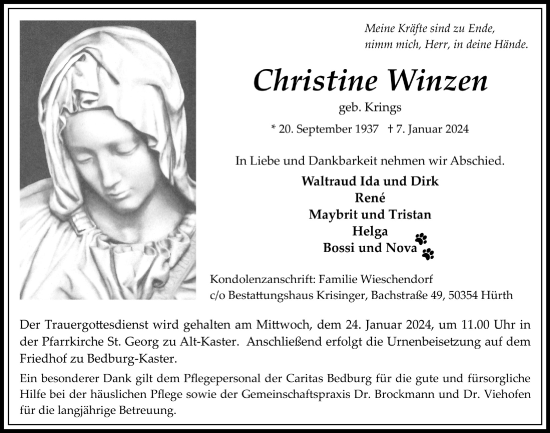 Anzeige von Christine Winzen von  Werbepost 