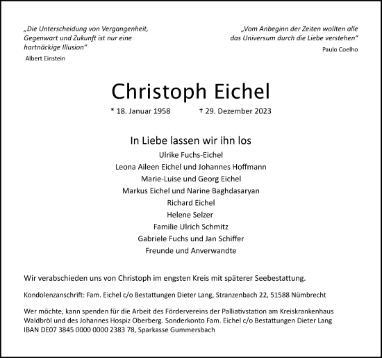 Anzeige von Christoph Eichel von Kölner Stadt-Anzeiger / Kölnische Rundschau / Express