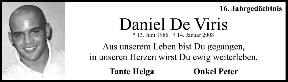  Traueranzeige für Daniel De Viris vom 18.07.2023 aus Kölner Stadt-Anzeiger / Kölnische Rundschau / Express