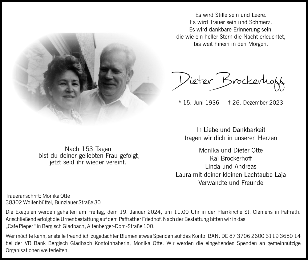  Traueranzeige für Dieter Brockerhoff vom 06.01.2024 aus Kölner Stadt-Anzeiger / Kölnische Rundschau / Express