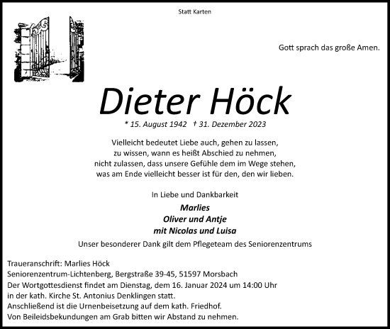 Anzeige von Dieter Höck von Kölner Stadt-Anzeiger / Kölnische Rundschau / Express