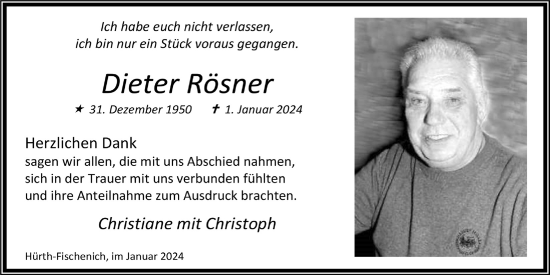 Anzeige von Dieter Rösner von  Wochenende 