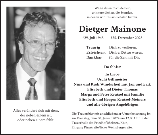 Anzeige von Dietger Mainone von  Schlossbote/Werbekurier 