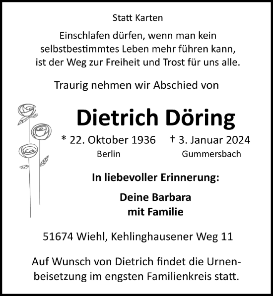 Anzeige von Dietrich Döring von  Anzeigen Echo 