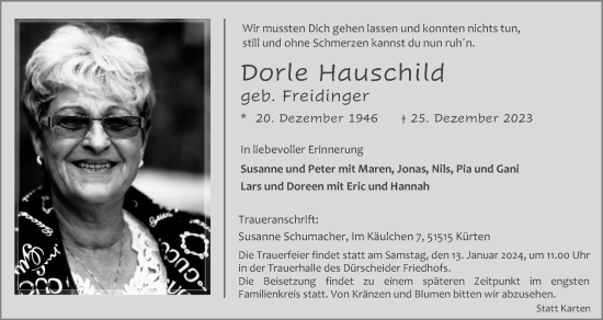 Anzeige von Dorle Hauschild von Kölner Stadt-Anzeiger / Kölnische Rundschau / Express