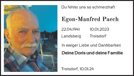 Anzeige von Egon-Manfred Paech von Kölner Stadt-Anzeiger / Kölnische Rundschau / Express