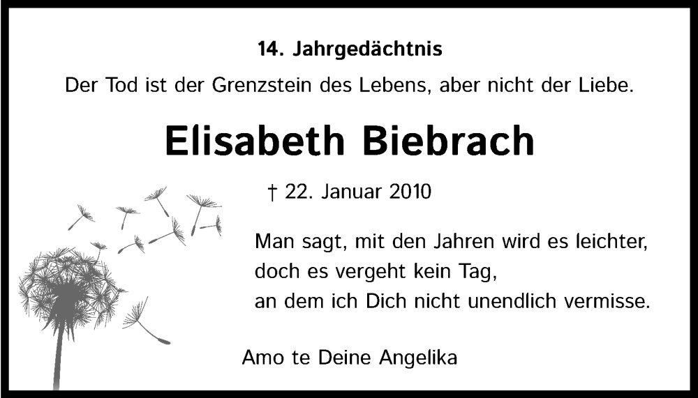  Traueranzeige für Elisabeth Biebrach vom 18.07.2023 aus Kölner Stadt-Anzeiger / Kölnische Rundschau / Express