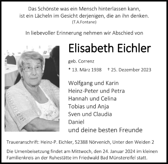 Anzeige von Elisabeth Eichler von  Werbepost 