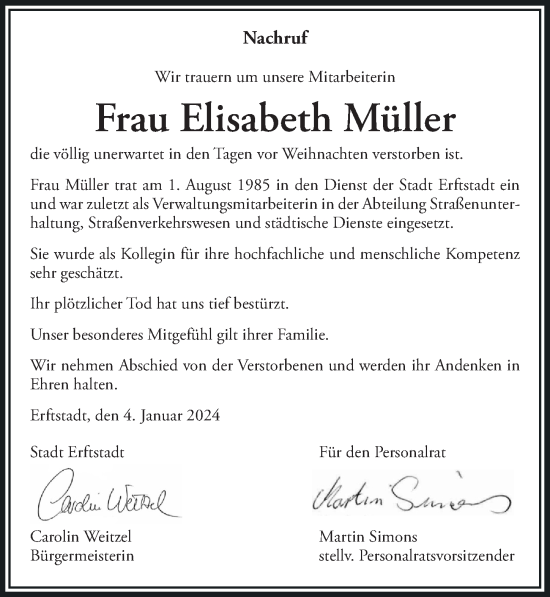 Anzeige von Elisabeth Müller von  Werbepost 