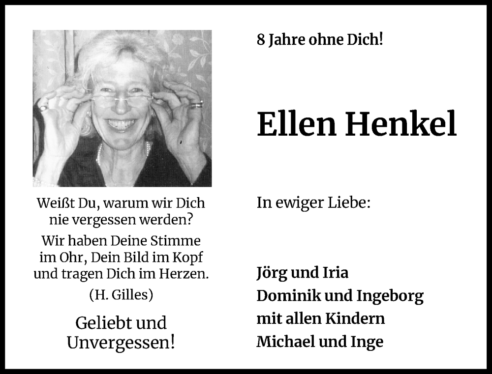  Traueranzeige für Ellen Henkel vom 18.07.2023 aus Kölner Stadt-Anzeiger / Kölnische Rundschau / Express